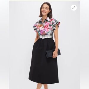 Floral and Striped Dress with Black Skirt